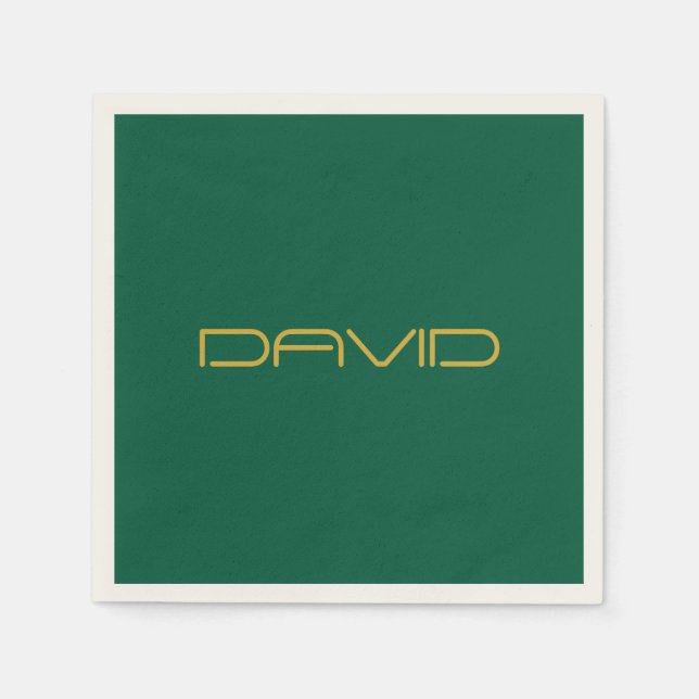 Editable Stylish Text | Gold & Hunter Green Napkin (Front)