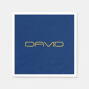 Editable Stylish Text   Gold & Navy Blue Napkin