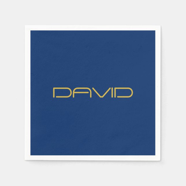 Editable Stylish Text | Gold & Navy Blue Napkin (Front)