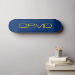 Editable Stylish Text | Gold & Navy Blue Skateboard<br><div class="desc">Stylish customisable text,  edit as you like!</div>
