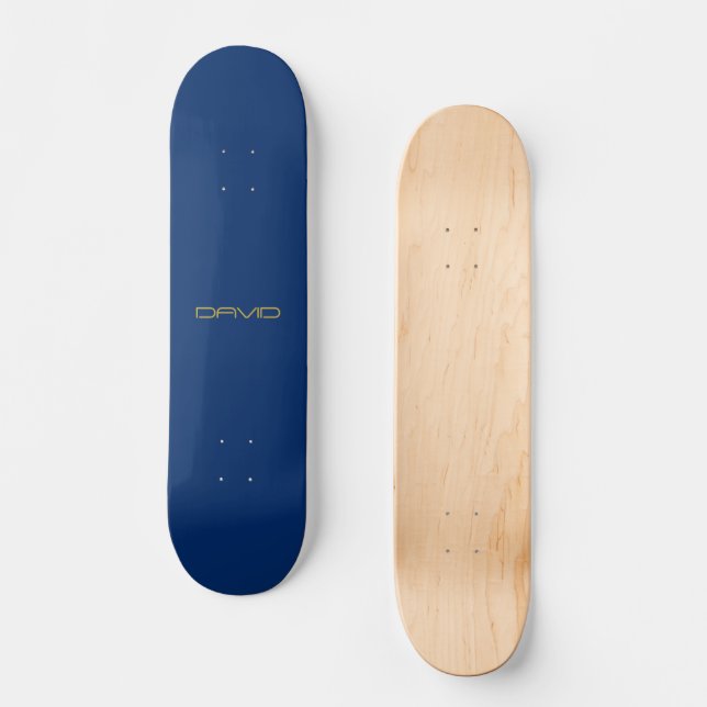 Editable Stylish Text | Gold & Navy Blue Skateboard (Front)