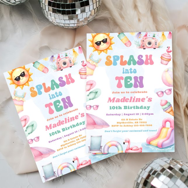 Editable Summer Splash Into Ten Birthday Party  Invitation (Creator Uploaded)