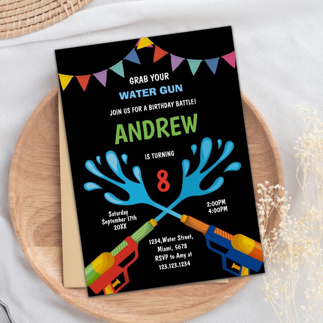 Editable Summer Splash Party Invite (Blue Red Water Gun Invitations)