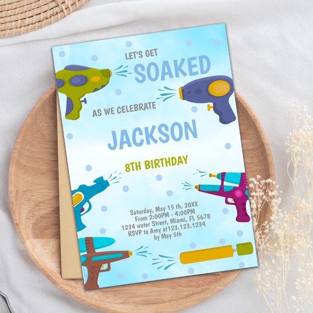 Editable Summer Splash Party Invite (Yellow Blue Water Gun Invitations)