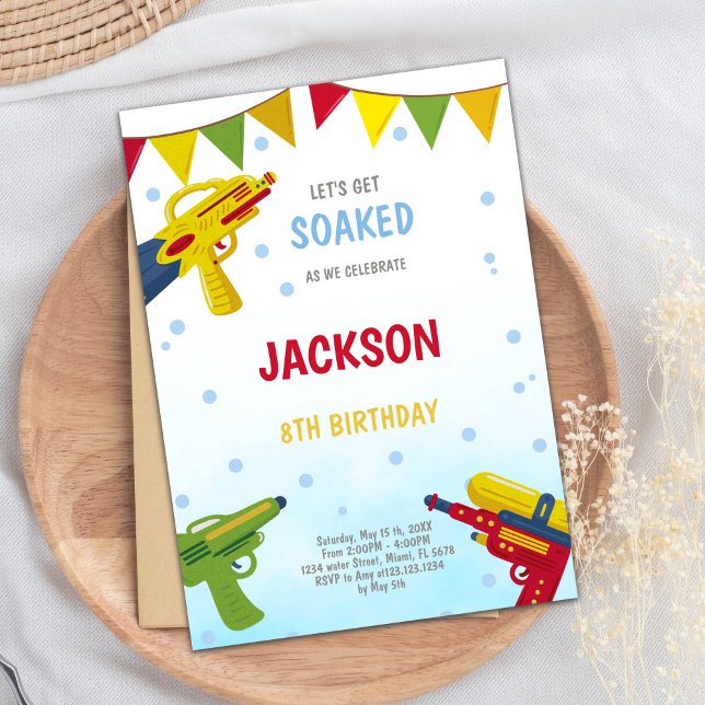 Editable Summer Splash Party Invite (Yellow Water Gun Invitations)