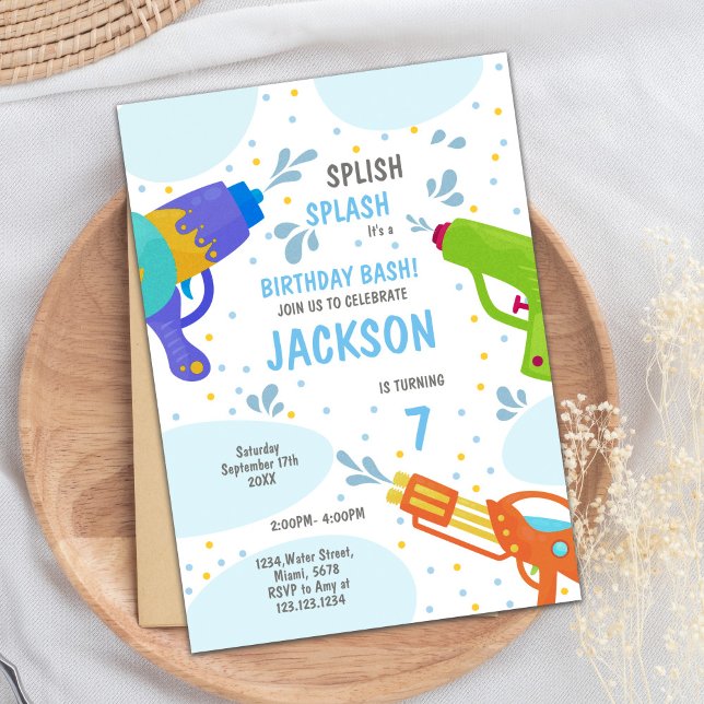 Editable Summer Splash Party Invite for Kids (Green Water Gun Invitations)