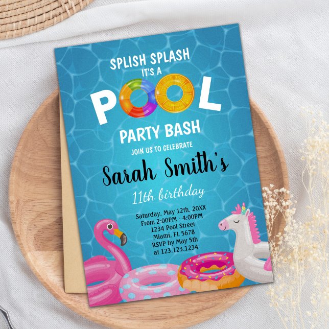 Editable Summer Splash Party Invite for Kids (Water Pool Birthday Invitations)