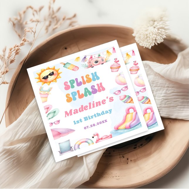 Editable Summer Splish Splash Birthday Party Napkin (Creator Uploaded)
