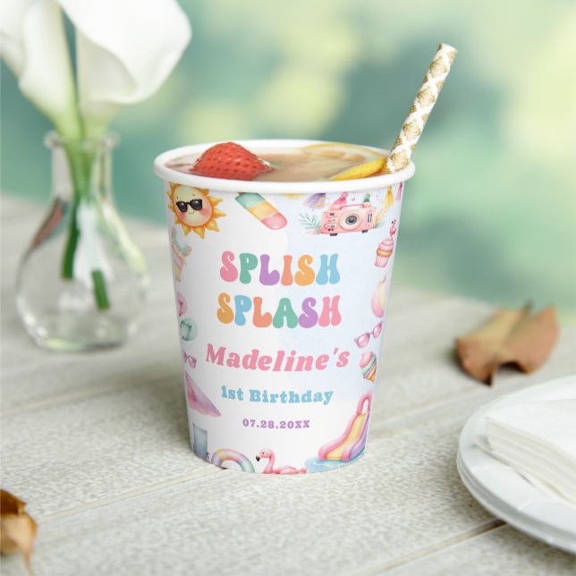 Editable Summer Splish Splash Birthday Party Paper Cups (Insitu)