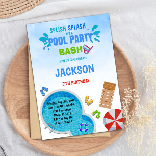 Editable Summer Swim Bash Invite for Kids