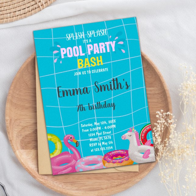 Editable Summer Swim Party Invite for Kids (Pool Bash Birthday Invitations)