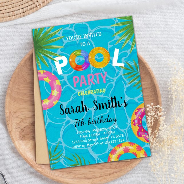 Editable Summer Swim Party Invite for Kids (Pool Birthday Invitations)