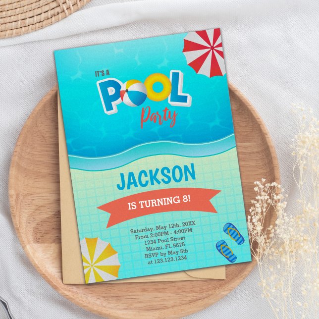 Editable Summer Swim Party Invite for Kids (Blue Green Pool Birthday Invitations)