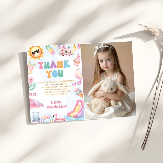 Editable Summer Waterslide Birthday Party Photo Thank You Card (Creator Uploaded)