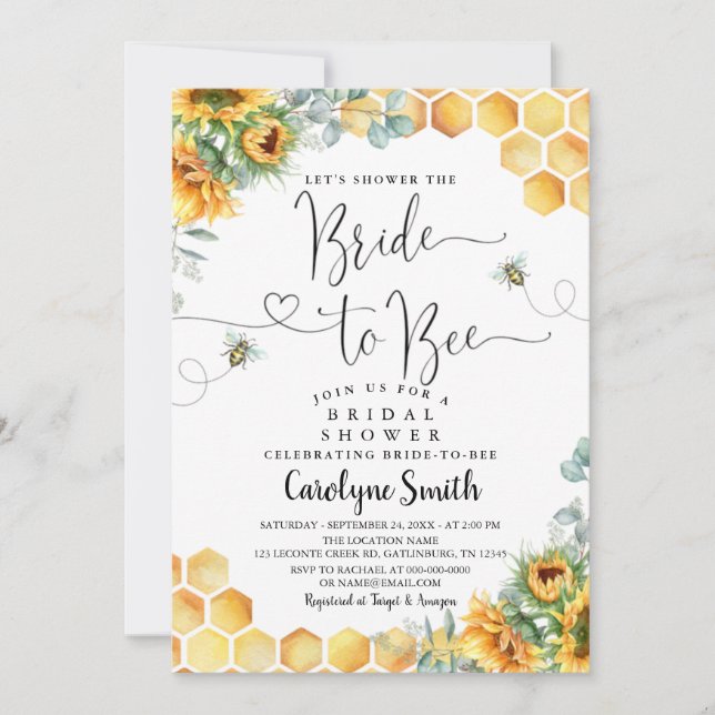 Editable Sunflower Bride to Bee Bridal Shower Invitation (Front)
