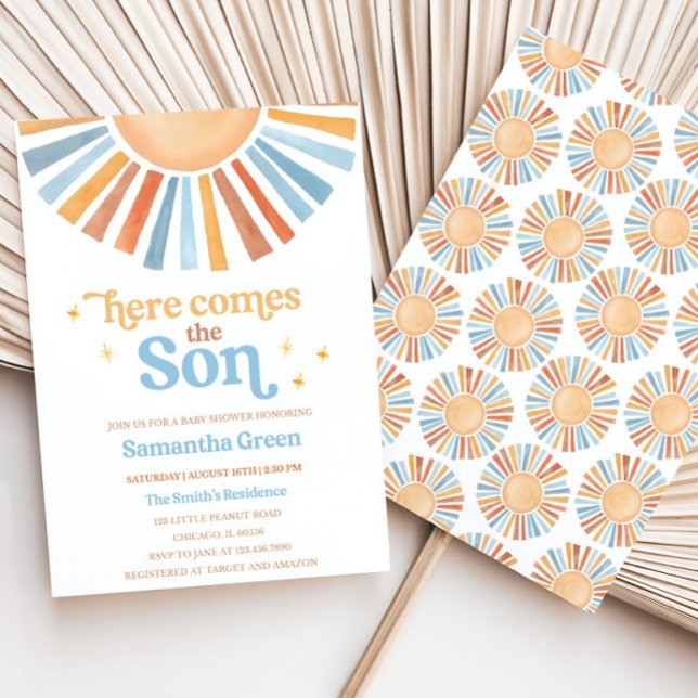 Editable Sunshine Baby Shower Invitation Here Come (Creator Uploaded)