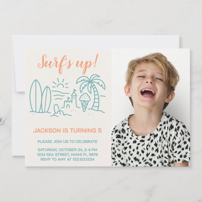 Editable Surf’s Up Birthday Party Invitation (Front)