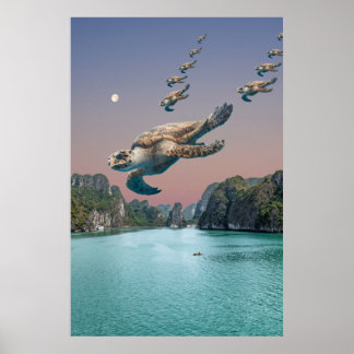 Editable Surreal Flock of Turtles Art Poster