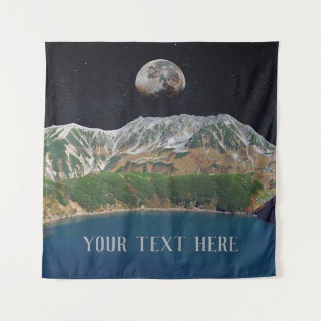 Editable Surreal Lake & Moon Tapestry (Front)