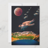 Editable Surreal Turtles Flying in Space Card