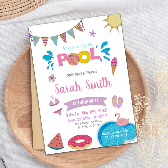 Editable Sweet & Magical Summer Party Invite (Unicorn Donut Pink Pool Birthday Invitations)