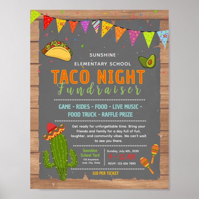 Editable taco fiesta fundraiser flyer poster (Front)