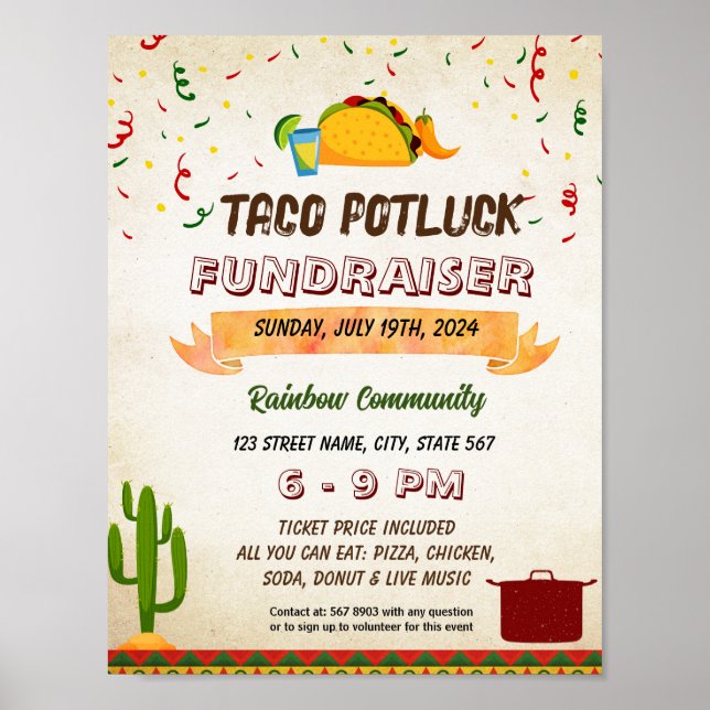 Editable Taco potluck flyer Poster (Front)
