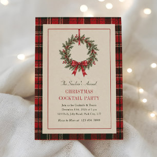 Editable Tartan Christmas Cocktail Party Invitation