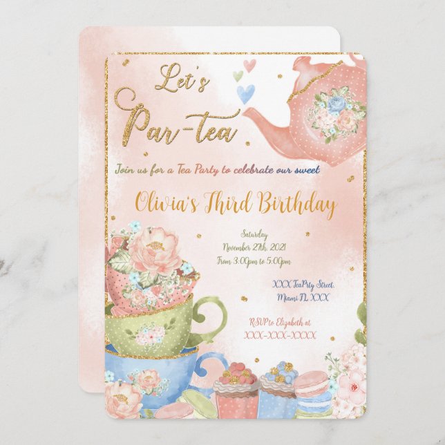 Editable Tea Party Invitation (Front/Back)