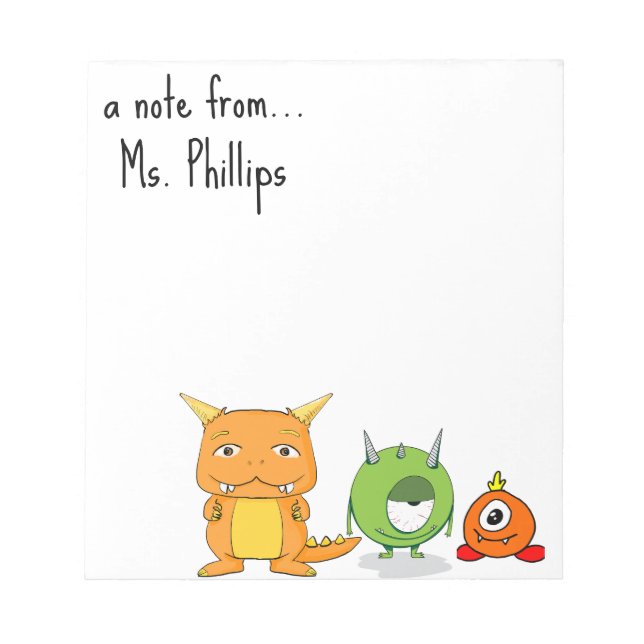 Editable Teacher's Monsters Notepad (Front)