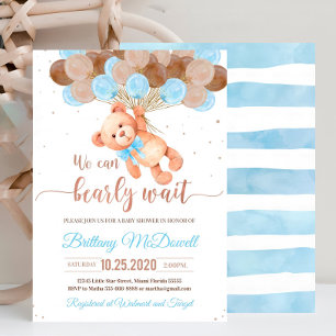Editable Teddy Bear Baby Shower Invitation Blue