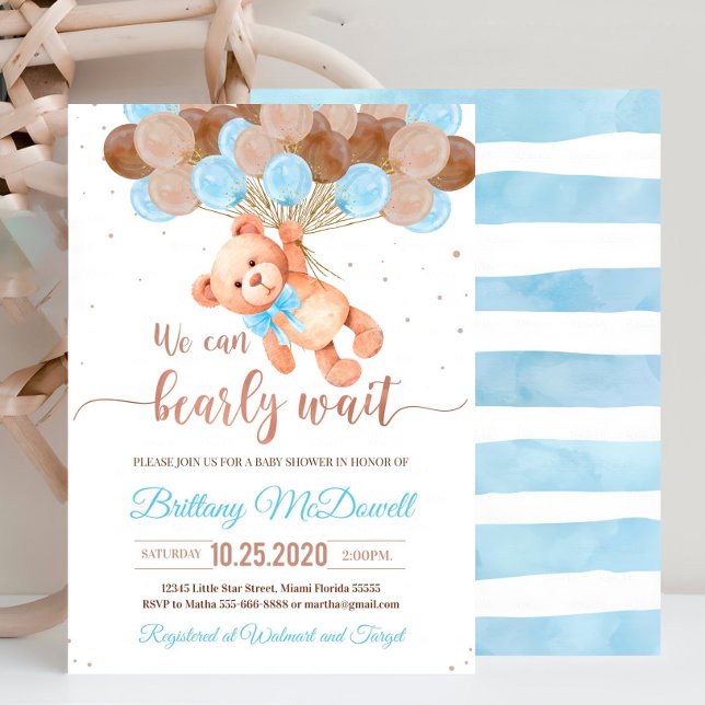 Editable Teddy Bear Baby Shower Invitation Blue (Creator Uploaded)