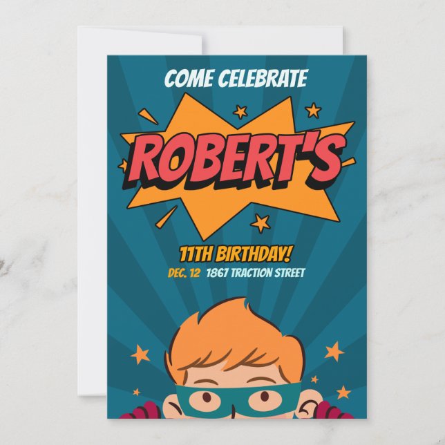 Editable Template Comic Style Superhero Birthday  (Front)
