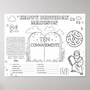 Editable ten commandments colouring mat poster