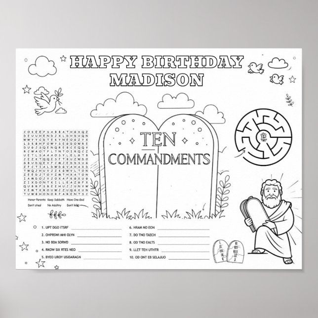 Editable ten commandments colouring mat  poster (Front)