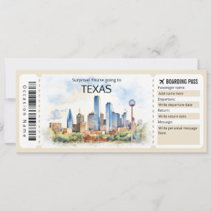 Editable Texas Plane ticket, Texas Trip Invitation