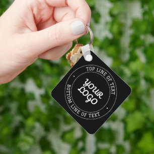 Editable Text Design w/Your Logo Black and White Key Ring