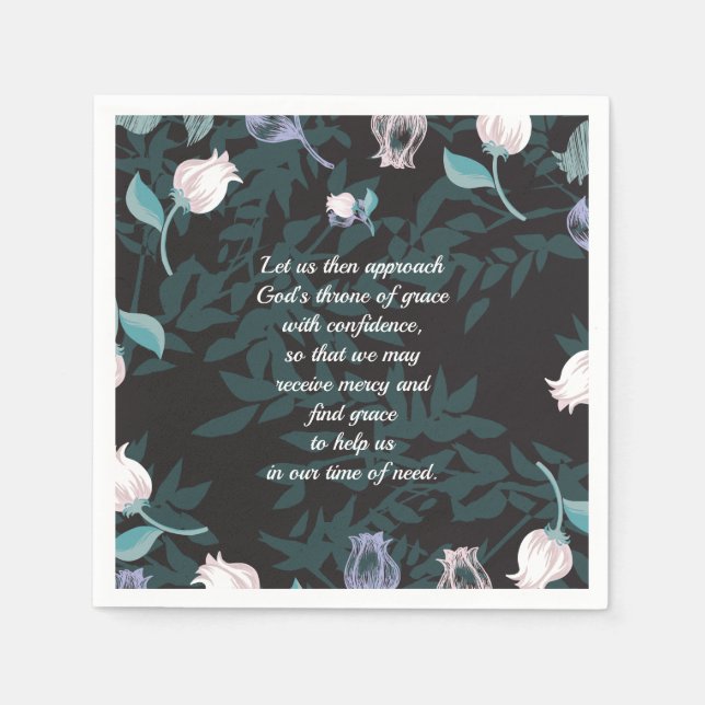 Editable text floral design black ver napkin (Front)
