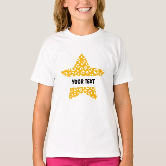 Editable Text Leopard Pattern Star Design T-Shirt (Front)