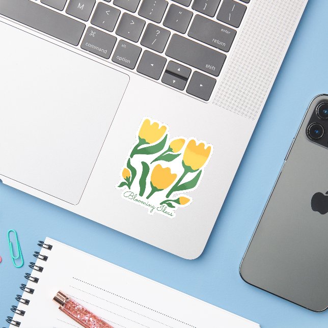 Editable Text Yellow Tulip Minimalist Aesthetic (Laptop w/ iPhone)