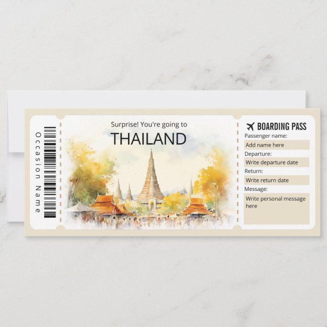 Editable Thailand Plane ticket Thailand Trip Invitation (Front)