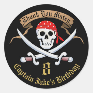 Editable Thank You Favour Jolly Roger Pirate Classic Round Sticker