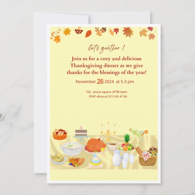 editable thanksgiving dinner invitation card with  (Front)