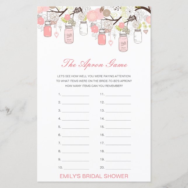 Editable The Apron Game Bridal Shower Game (Front)