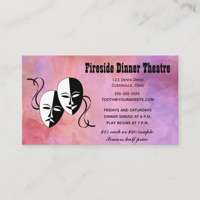Editable Theater Masks Dinner Theater Business Card (Front)