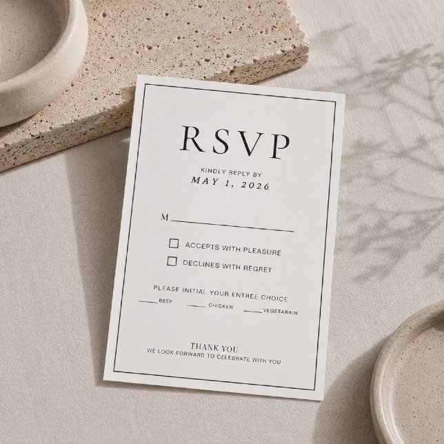 Editable Thin Border Minimal Wedding RSVP Card (Elegant thin border with timeless minimalist wedding style.)