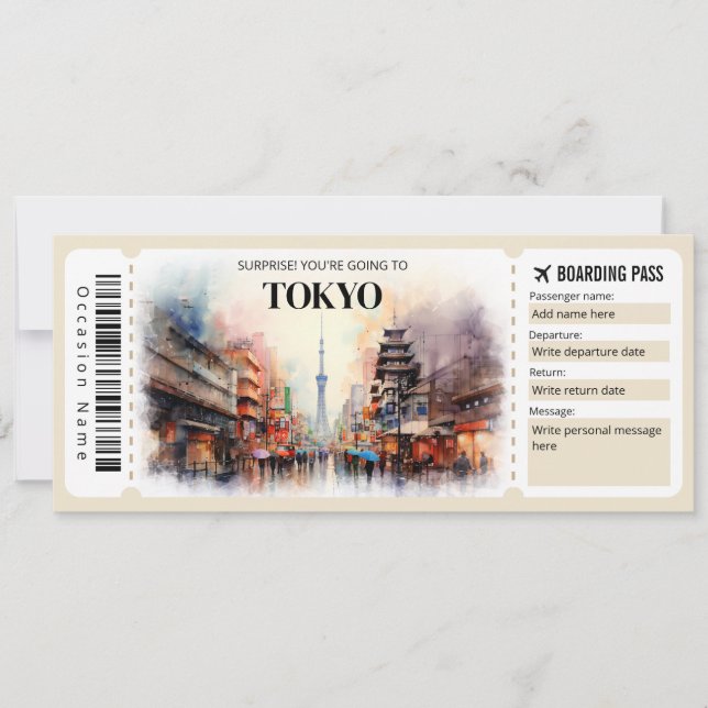Editable Tokyo Boarding Pass Plane ticket Invitation (Front)
