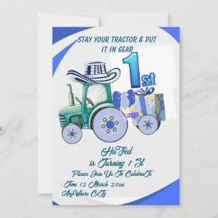 Editable Tractor Birthday invitation, Green Tracto Invitation