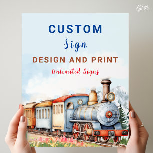 Editable Train Birthday Custom Sign Board