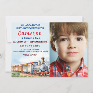 Editable Train Birthday Invitation with Photo
